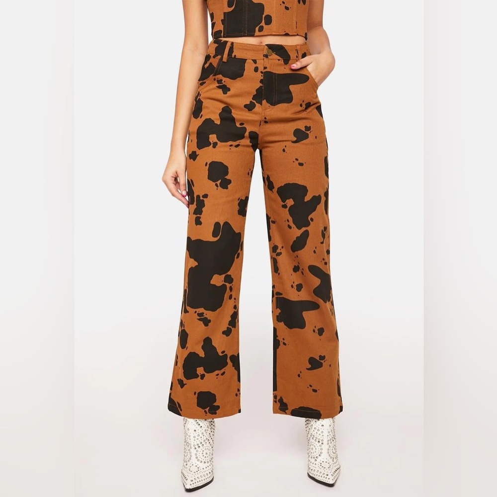 Pretty Garbage cow print denim cowboy cowgirl pants - size small 25-26” waist